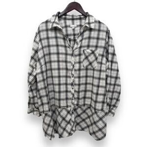 J. Jill Windowpane Plaid Layered Hem Button Down Shirt 2X